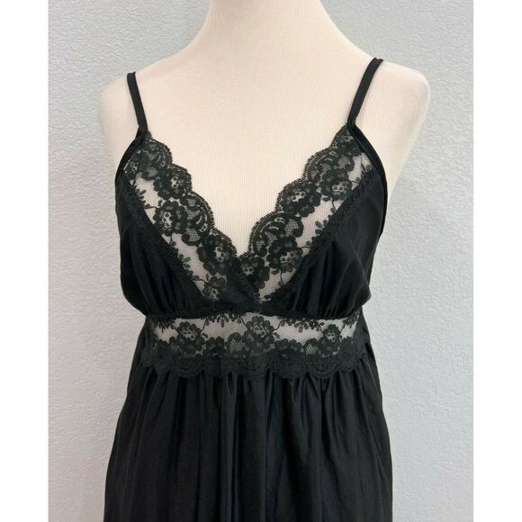 Berrette New York Night Gown Womans M Black Lingerie Lace V Neck Vintage - Picture 3 of 10